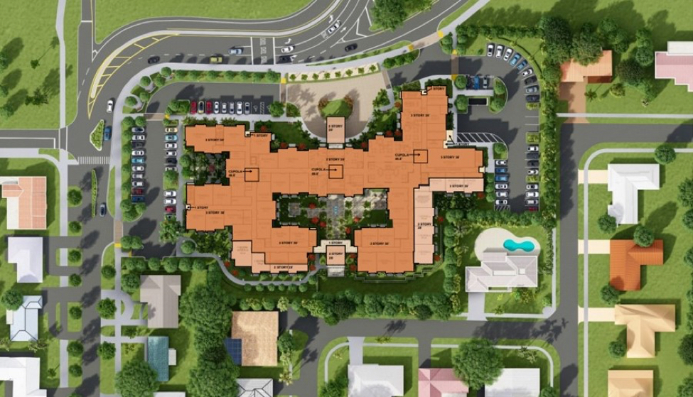 Religious Science Unlimited Rendering of proposed Hi-Rise Assisted Living Facility requiring rezoning of R-1-D designated zones in Boca Raton. The developer has requested a city wide zoning change.