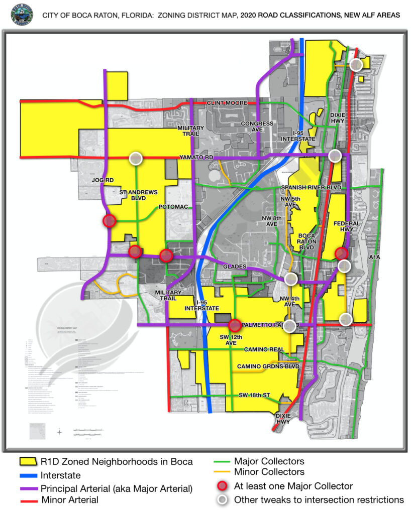 Areas in Boca that are R-1-D affected if tweaks are made to the Park Square zoning changes.