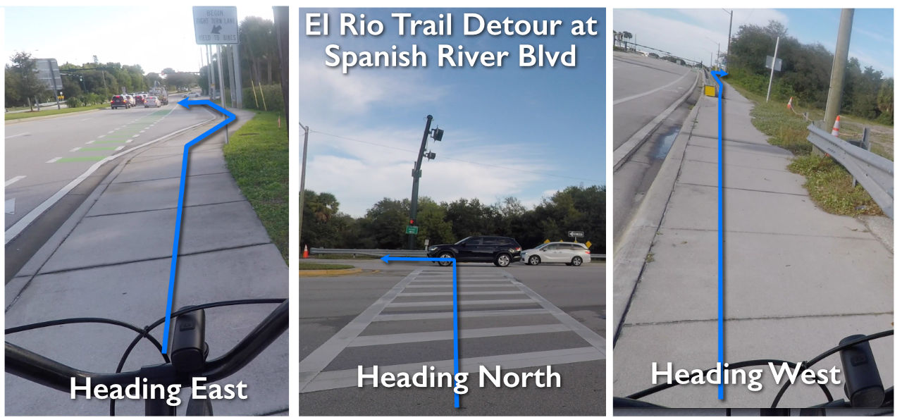 El Rio Trail northbound detour to cross Spanish River Blvd