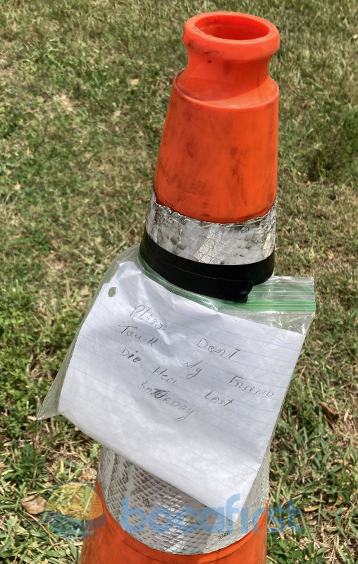 Note on traffic cone at Junior crash
